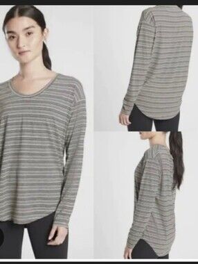 ATHLETA Cloudlight Stratus Black/Ivory Striped Top - Size Large